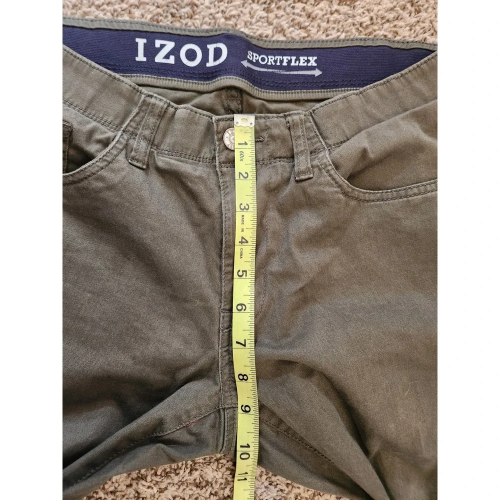 IZOD Sportflex Straight Fit Pants Mens 32x30 Olive Green Stretch‎ Chino 5 Pocket